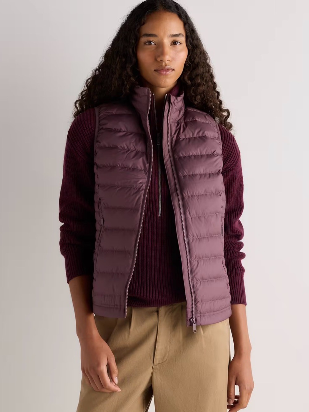 Quince Lightweight Down Packable Puffer Vest Uribe Taupe Plum Outdoors M